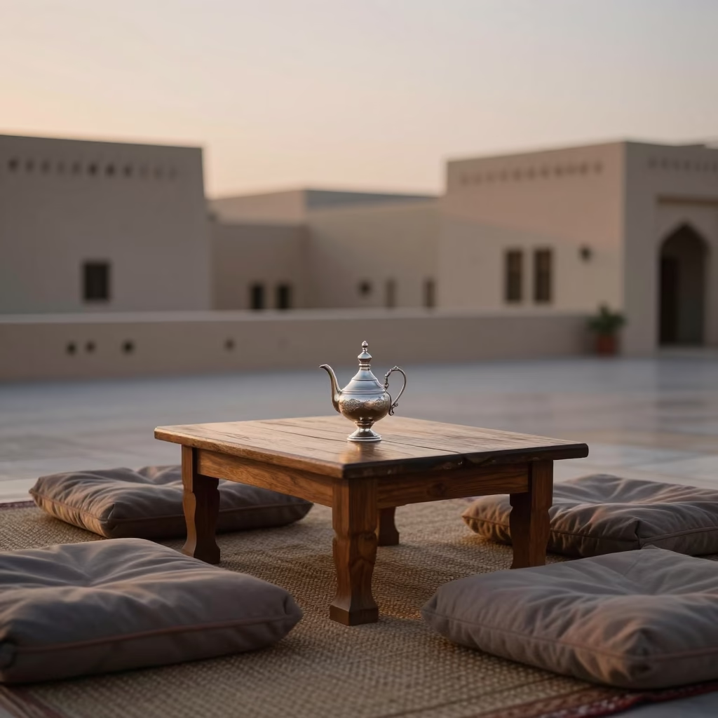 Muscat Majlis Seating at The Early Evening Light in in Muscat, Oman