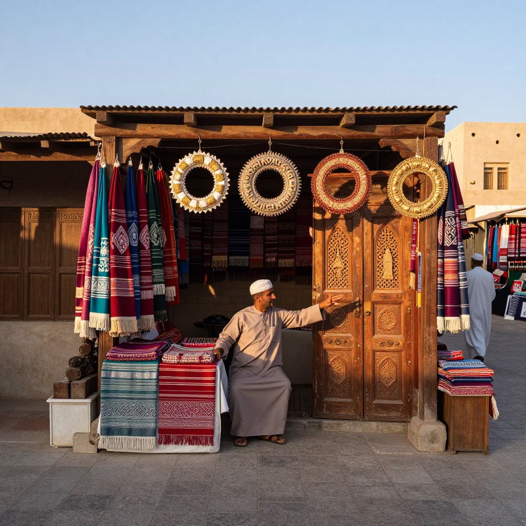 Muscat Market Stall at As First Light Reaches The Scene in in Muscat, Oman