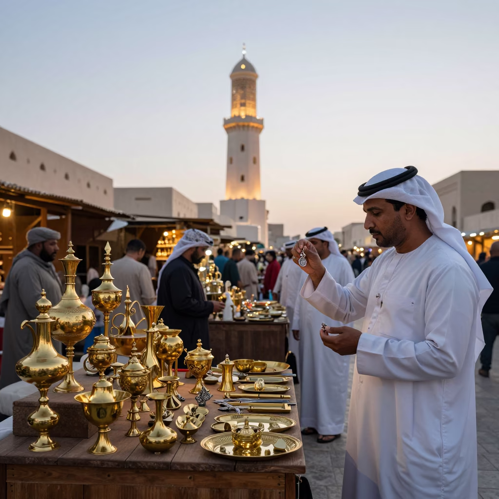 Muscat Market Stall at Nautical Dawn Light in in Muscat, Oman