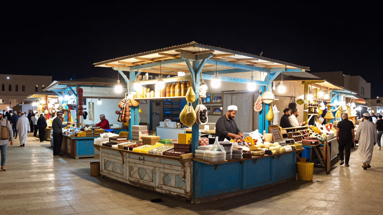 Muscat Market Stall at The Deepest Night Sky Light in in Muscat, Oman