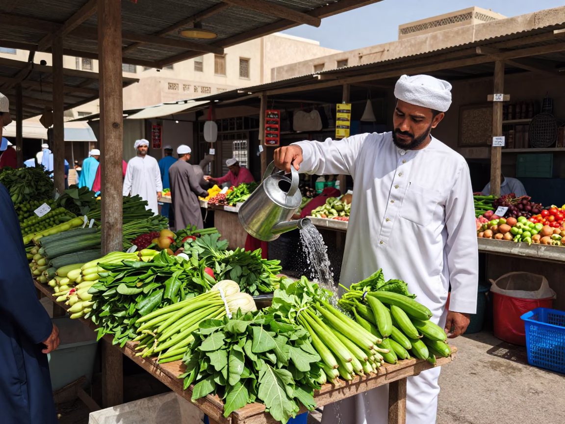Muscat Market Stall at The Flat Glare Of Noon Light in in Muscat, Oman