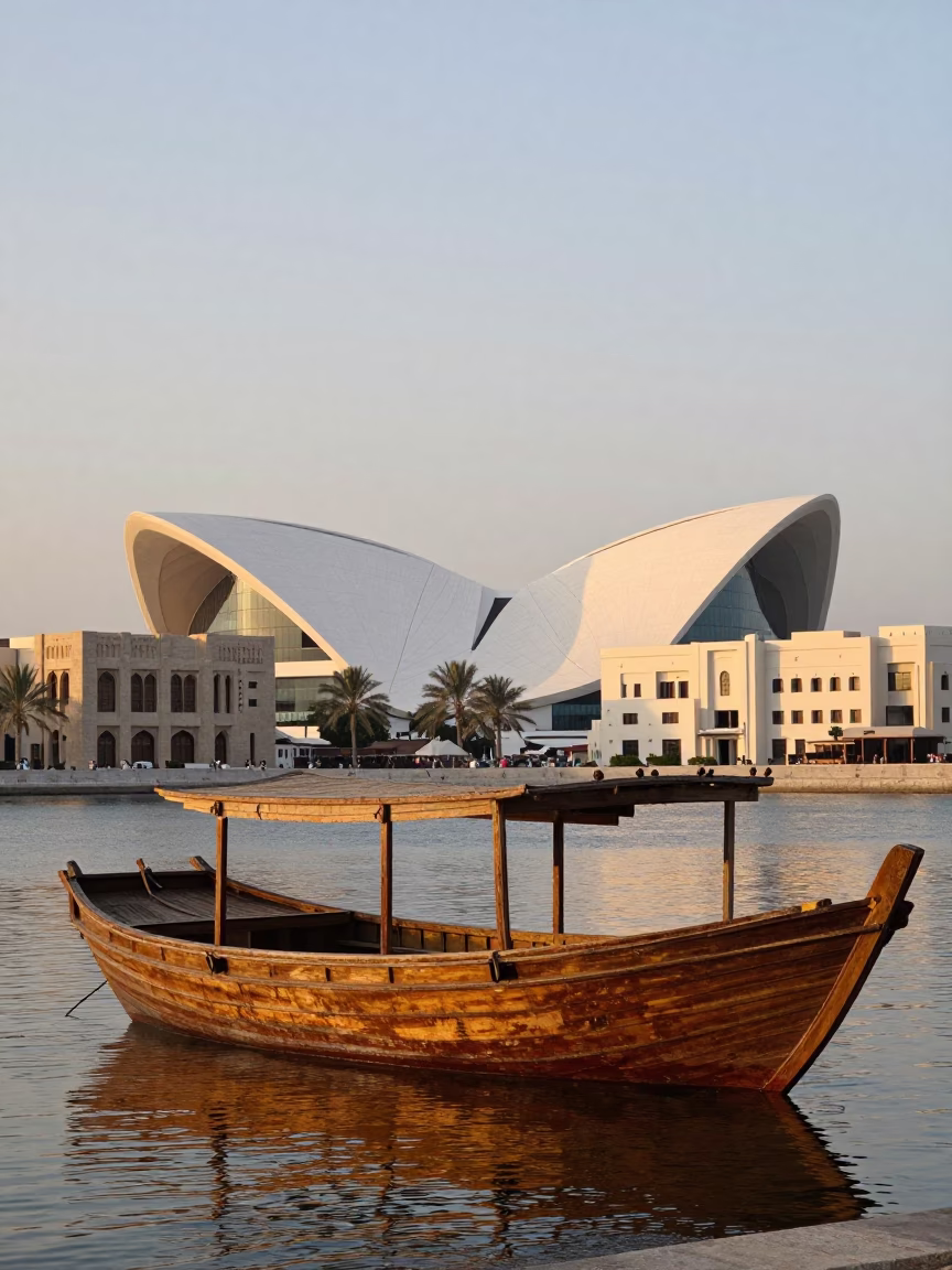 Muscat Modern Architecture at Honeyed Evening Light in in Muscat, Oman