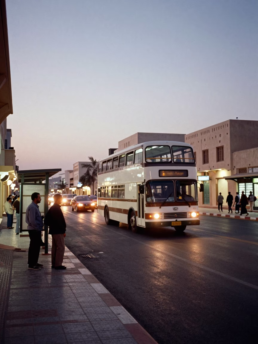 Muscat Oman Early Evening Street Scene with Local Traffic and Architecture in in Muscat, Oman