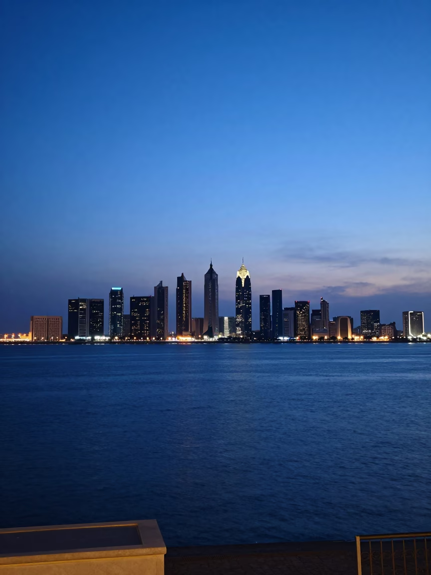 Muscat Oman Evening Skyline Horizon View Blue Hour Coastal Cityscape in in Muscat, Oman