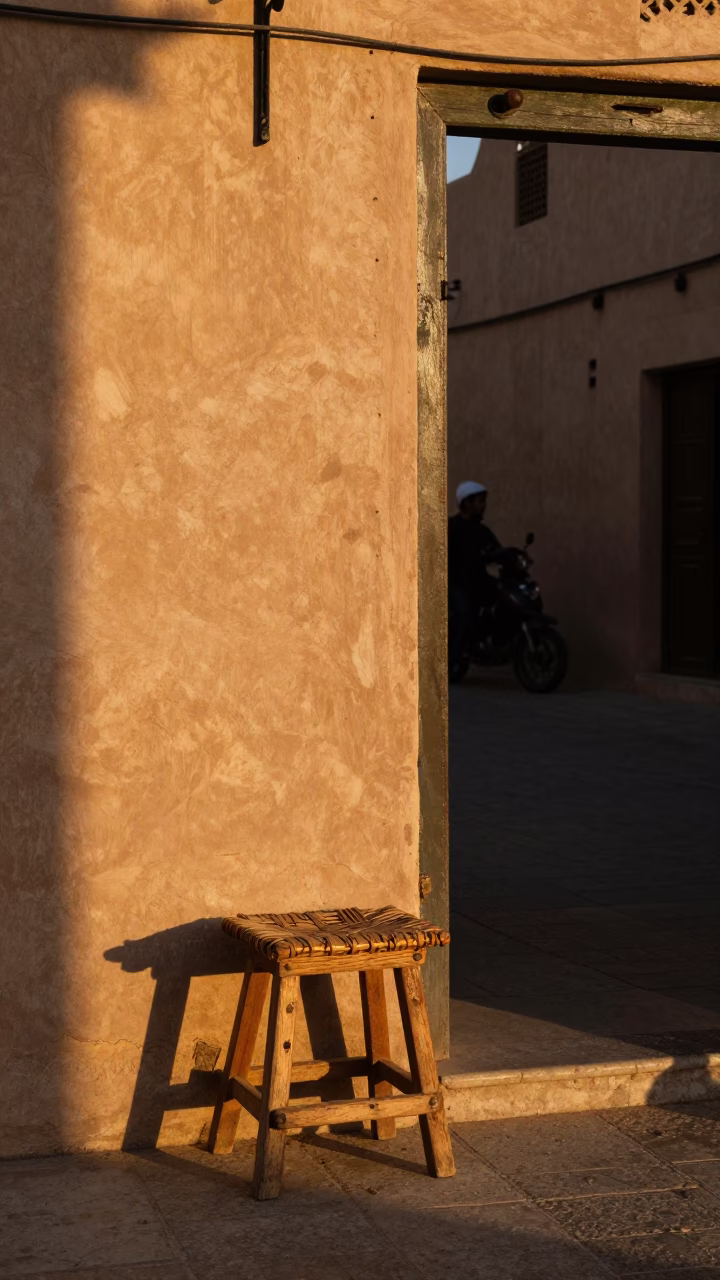 Muscat Oman Honeyed Evening Light Street Scene with Local Details in in Muscat, Oman