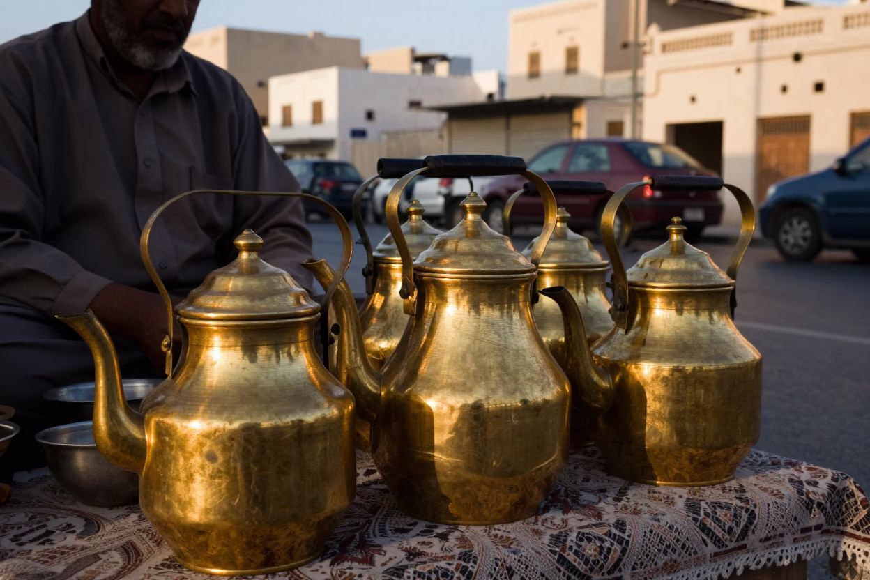 Muscat Oman Late Afternoon Street Scene Traditional Tea Kettles and Daily Life in in Muscat, Oman