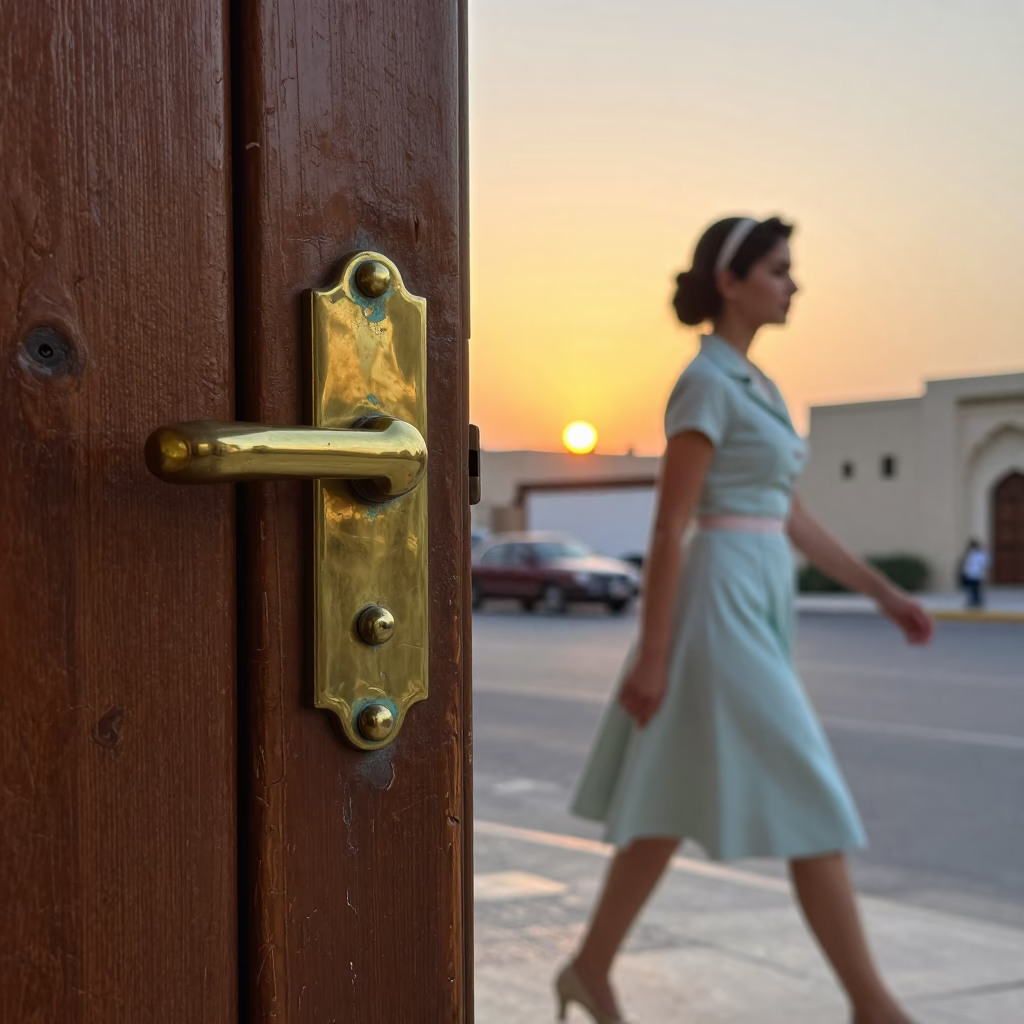 Muscat Oman Street Fashion 1950s Sunset Brass Escutcheon Detail in in Muscat, Oman