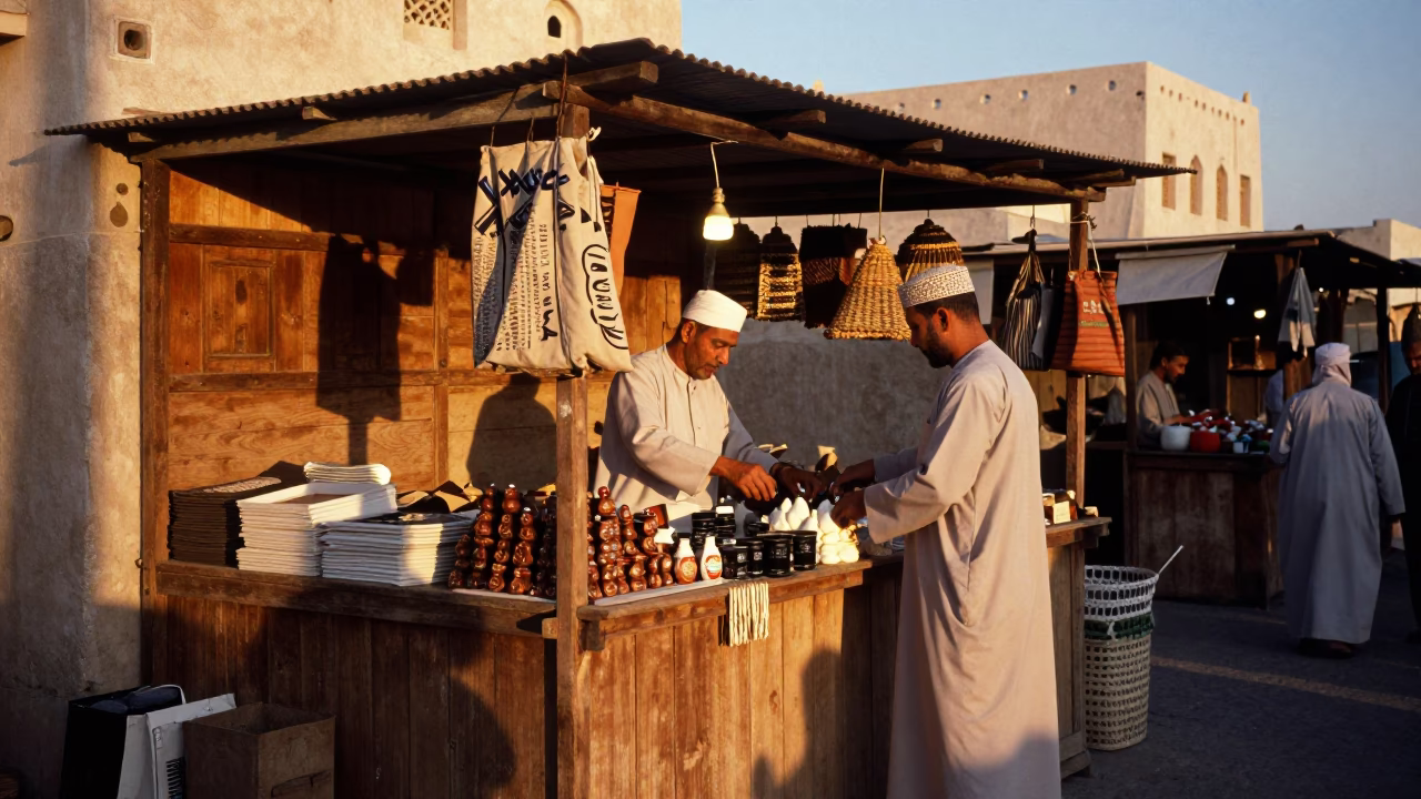 Muscat Souq Stall at The Early Evening Light in in Muscat, Oman