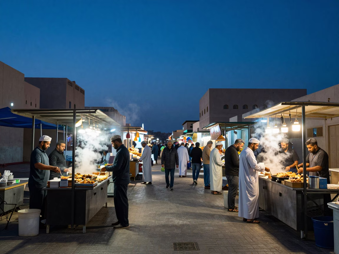 Muscat Street Scene at Indigo Twilight After Sunset in in Muscat, Oman