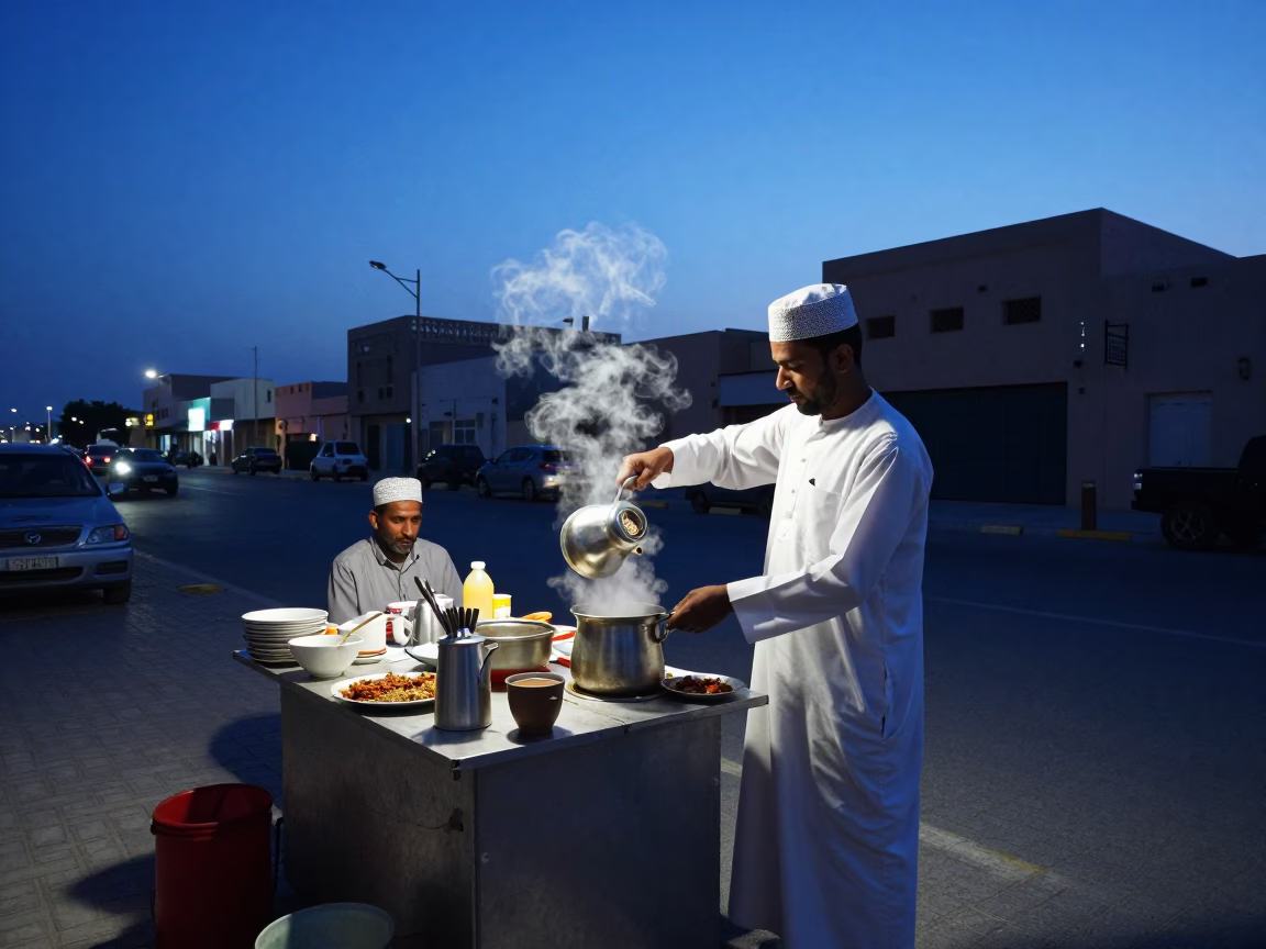 Muscat Street Scene at Indigo Twilight After Sunset in in Muscat, Oman