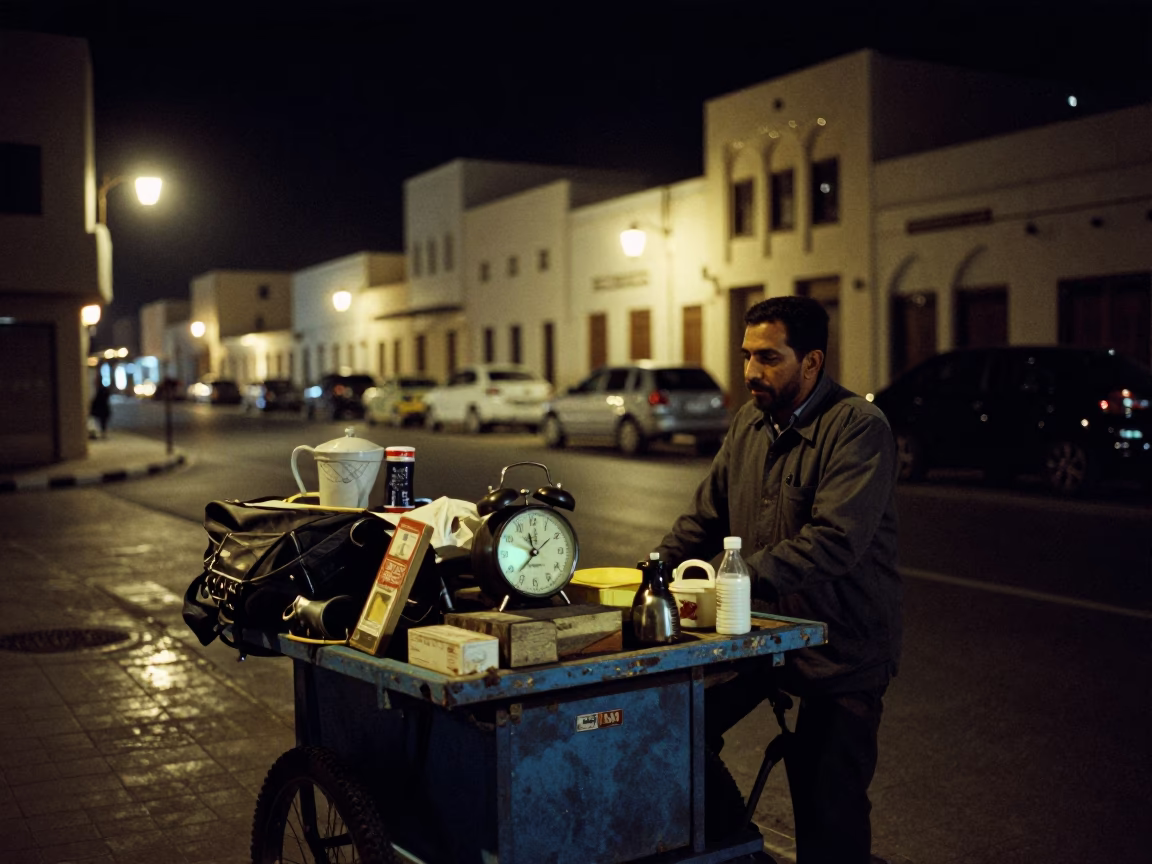 Muscat Street Scene at Late At Night Light in in Muscat, Oman