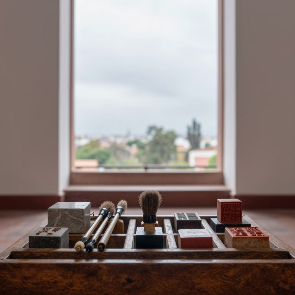 Museum Calligraphy Brushes Seals Prayer Hall in in a prayer hall near Guadalajara