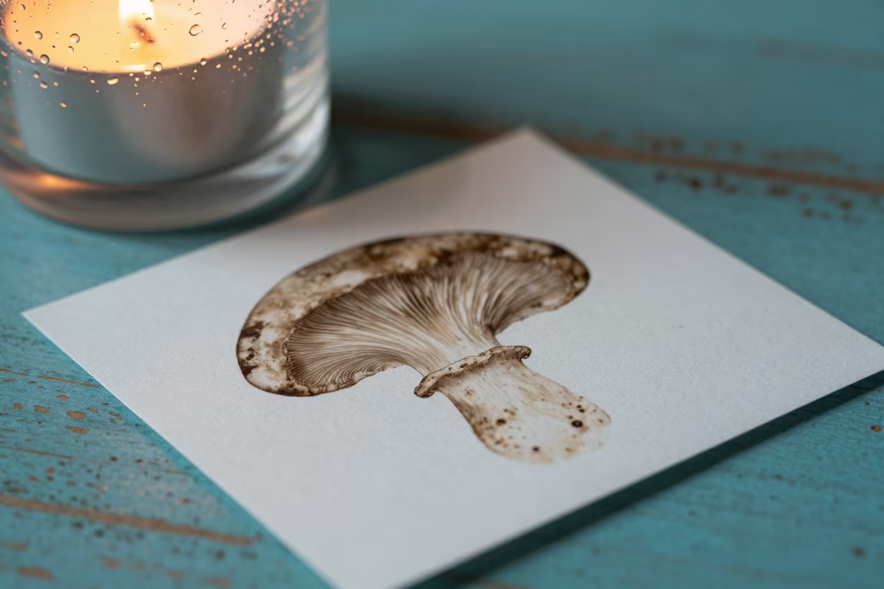 Mushroom Spore Print on Weathered Turquoise in against weathered turquoise paint in Haikou