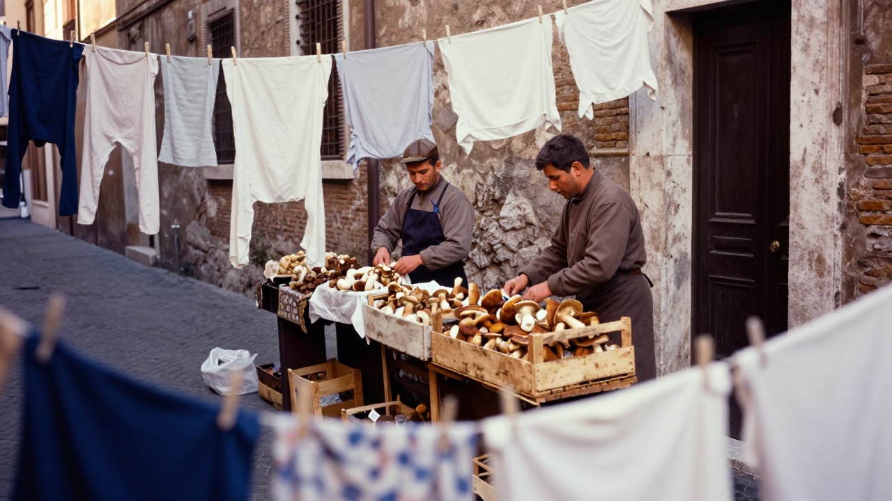 Mushroom Vendors in Rome in in Rome, Italy