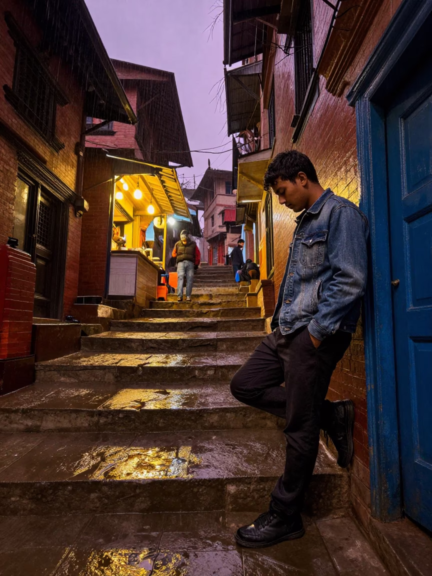 Musician in Kathmandu at Dusk Light in in Kathmandu, Nepal