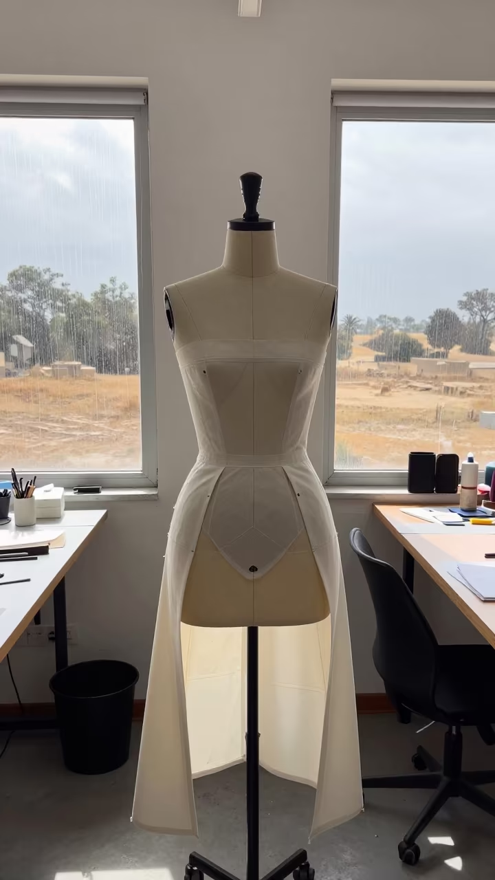 Muslin Dress Form in Masvingo Atelier in inside a couture atelier in Masvingo