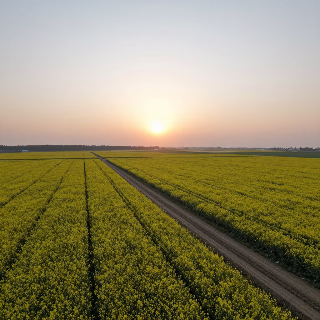 Mustard Fields and Dirt Tracks at Dawn Near Nikko in near Nikko