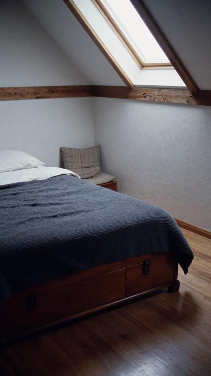 Muted Morning Light on Timber Frame Chest in on a reading nook cushion near Tete