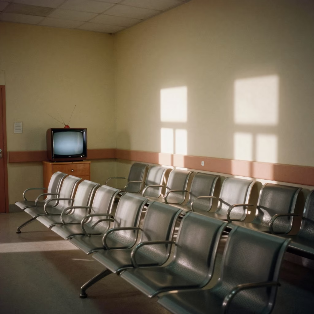 Muted TV Glow in Muttrah Hospital Waiting Room in inside an imaging suite in Muttrah