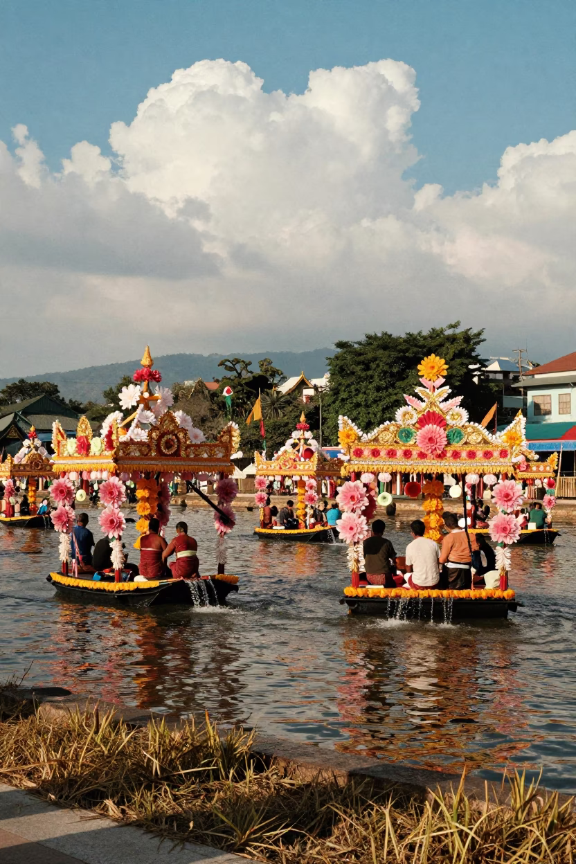 Myanmar Thingyan Festival Floats in Yangon Afternoon in at a public square during a festival near Yangon