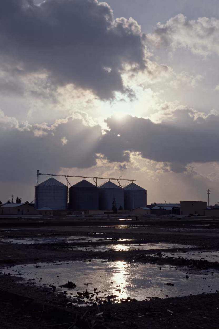 Nacreous Cloud Over Winter Silos Kabul in across a storm-bright plain near Kabul