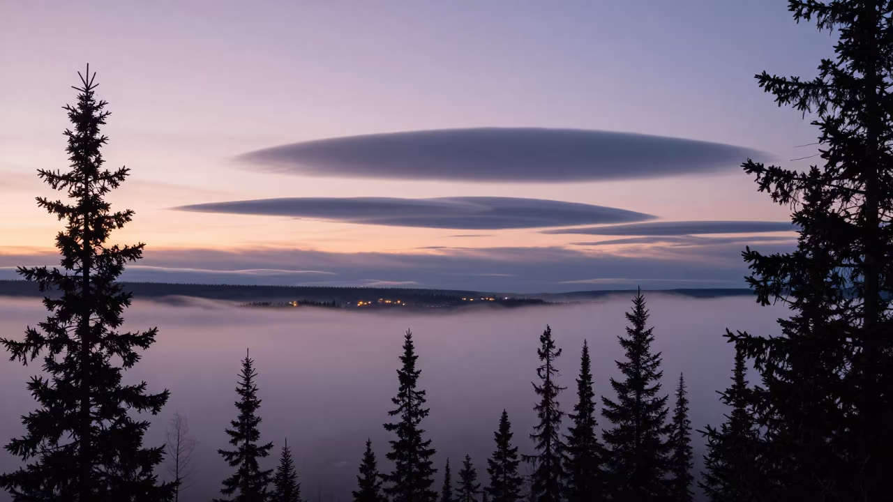 Nacreous Clouds Over Fairbanks Twilight Fog in through low marine fog near Fairbanks