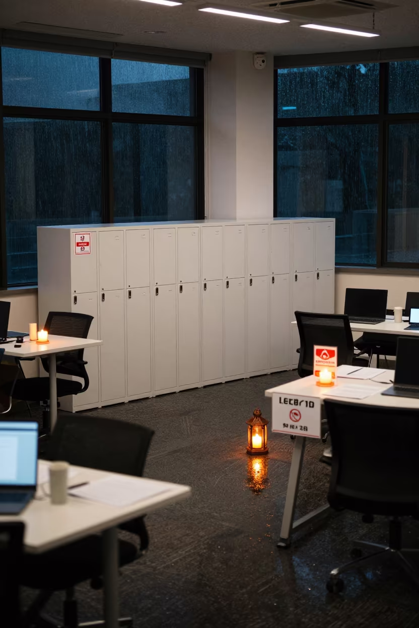 Nagasaki Office Loaner Locker Night Monsoon in inside an open-plan office bay near Nagasaki