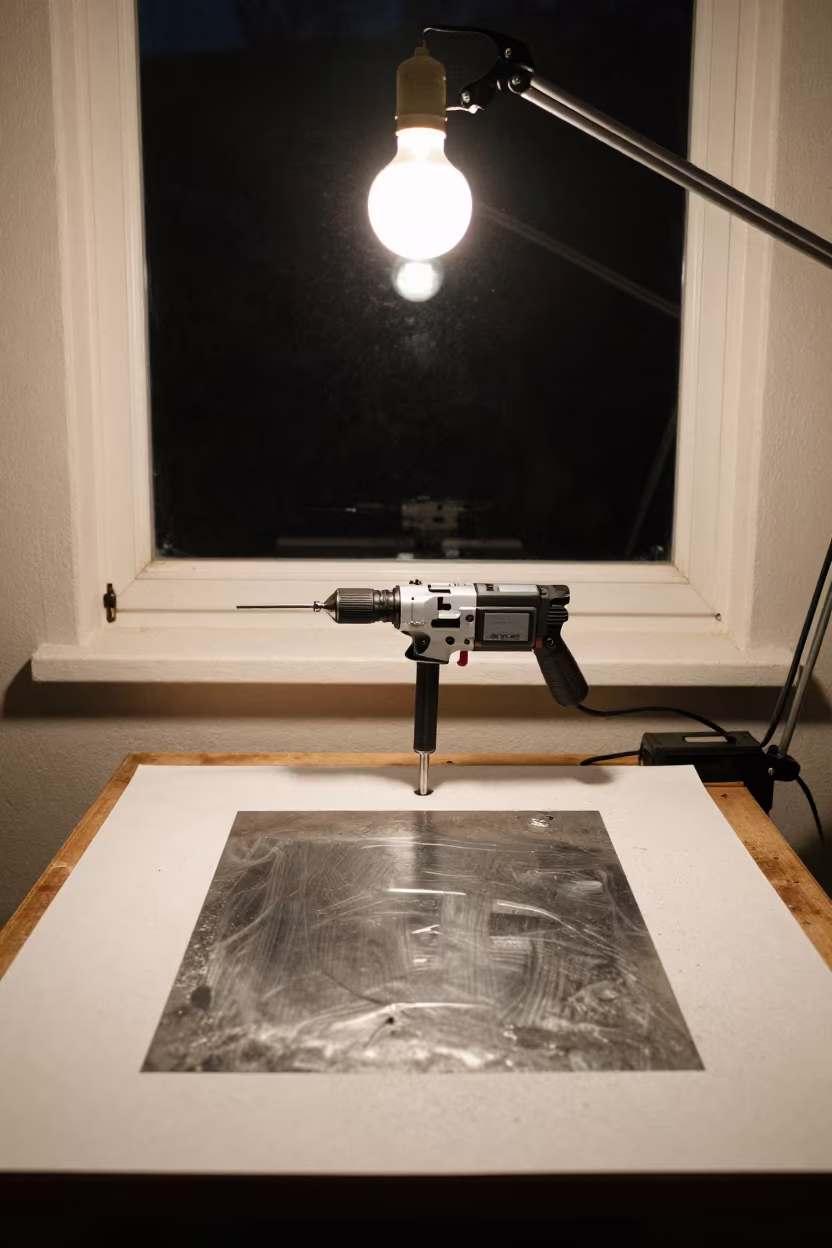 Nail Drill Charging Dock Under Mirror Light in inside a nail studio near Mar Mikhael, Beirut