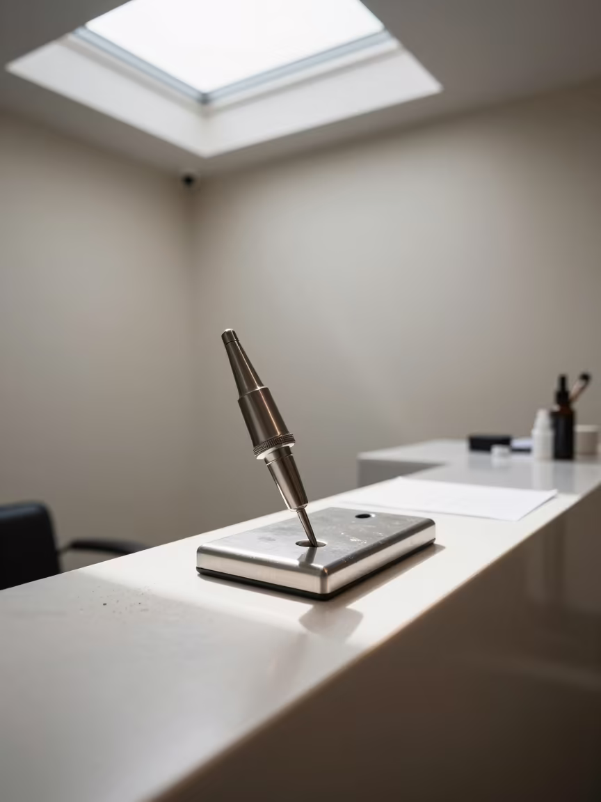 Nail Drill Charging Dock on Salon Counter in at a salon reception counter near El Nido