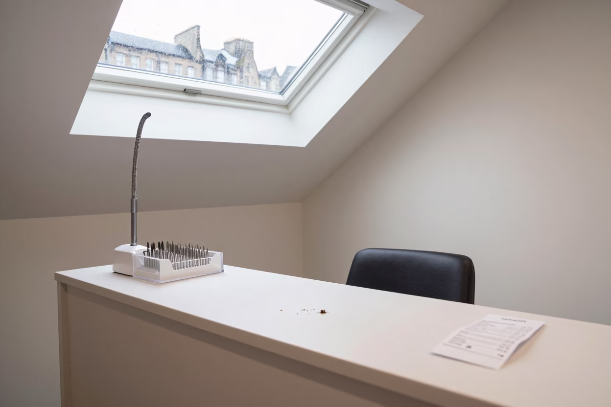 Nail Drill Dock on Salon Counter Near Edinburgh in at a salon reception counter near Old Town, Edinburgh