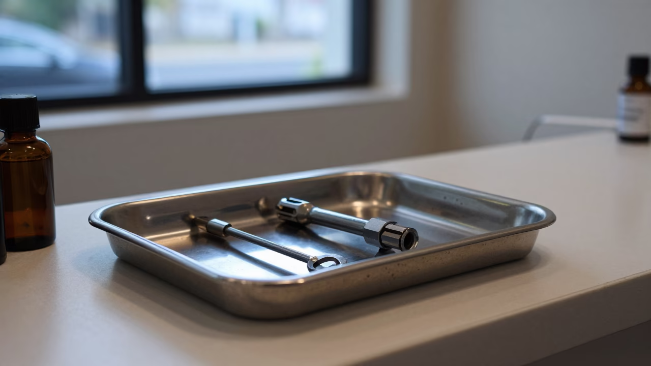 Nail Drill Wrench Tray on Suva Salon Counter in at a salon reception counter in Suva