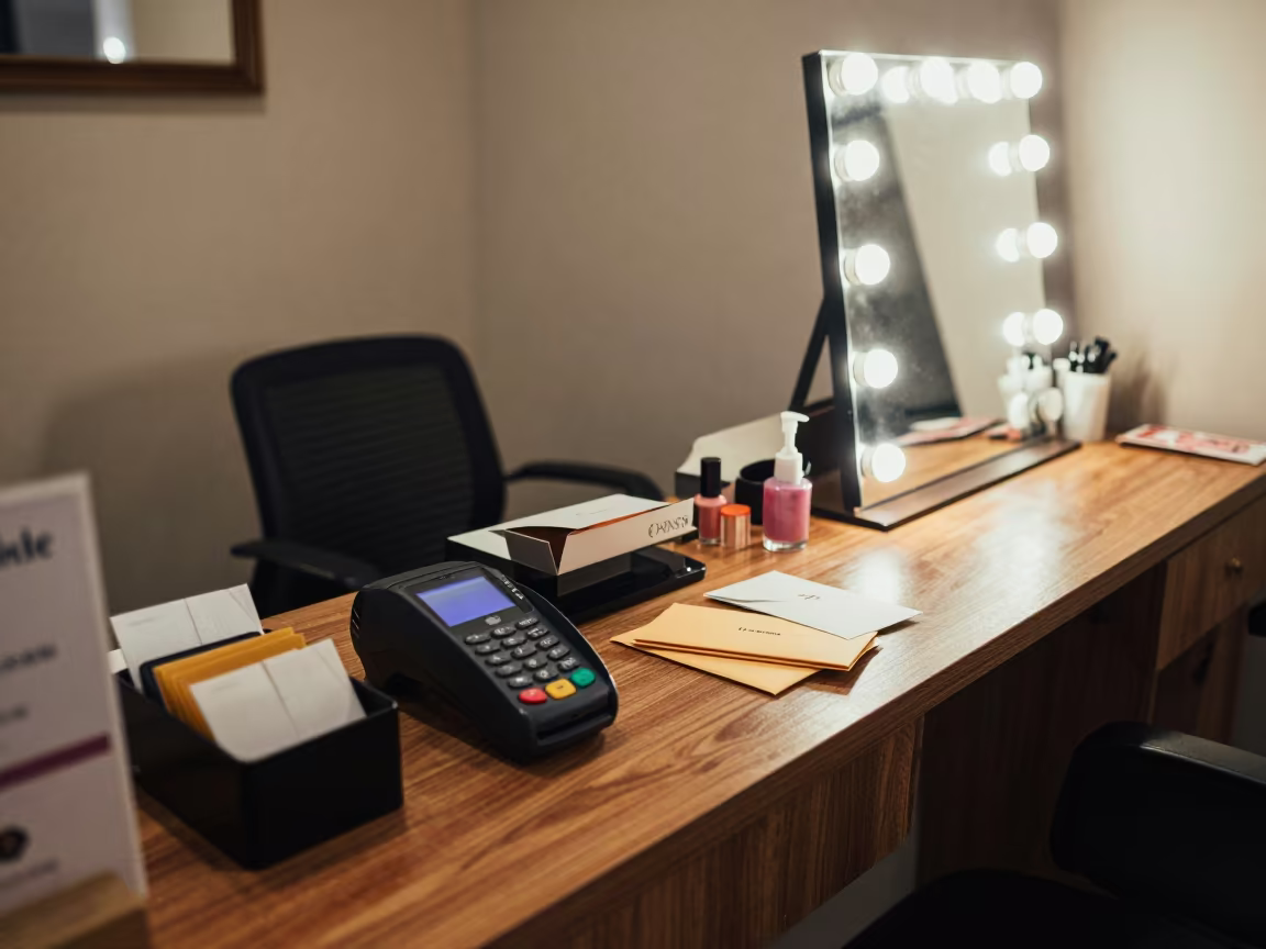 Nail Salon Cash Desk Before Closing Time in inside a salon row near Idanre