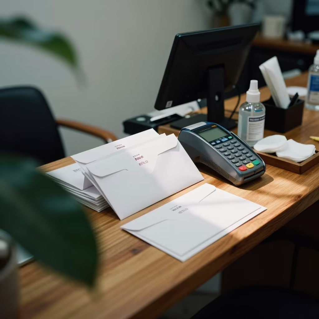 Nail Salon Cash Desk Tip Envelopes Morning Light in inside a salon row in Puebla