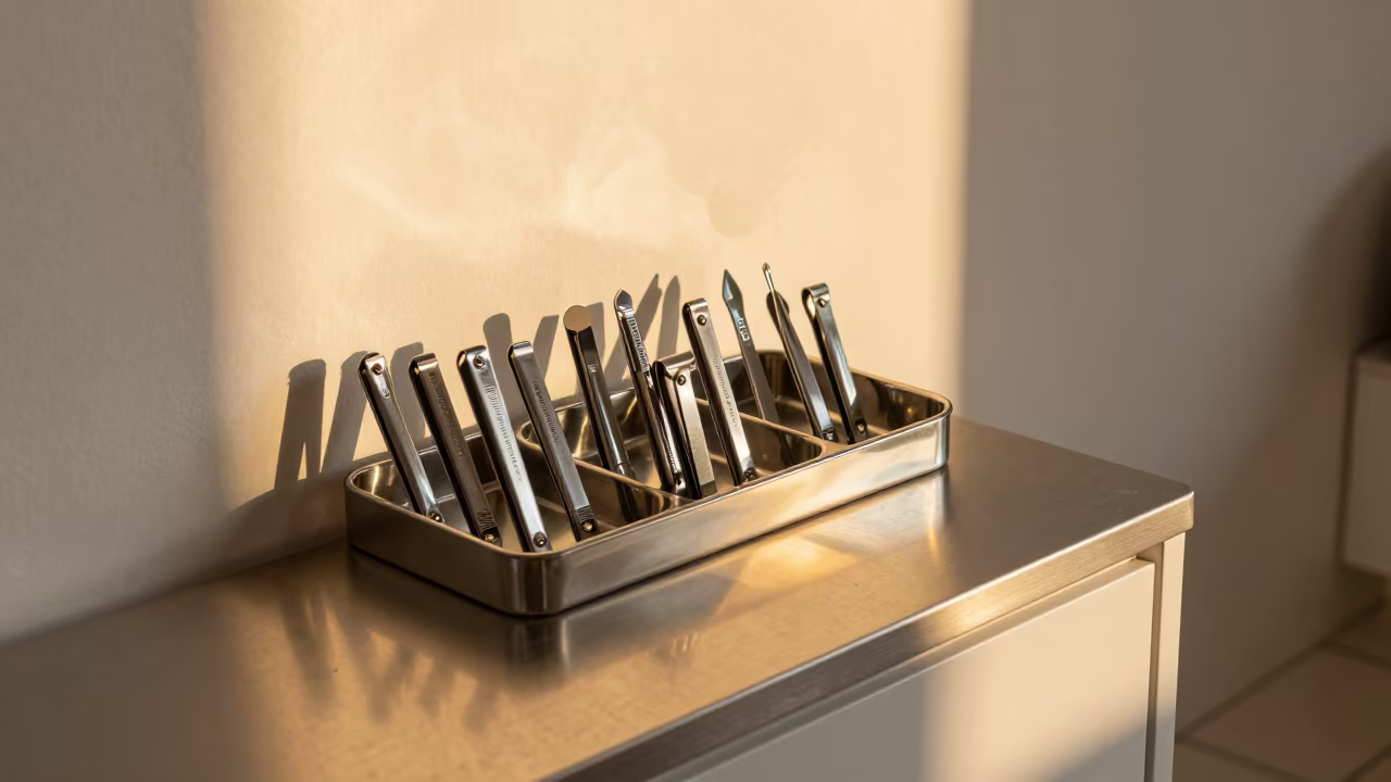 Nail Studio Caddy in Golden Hour Light in inside a nail studio near Muizenberg, Cape Town