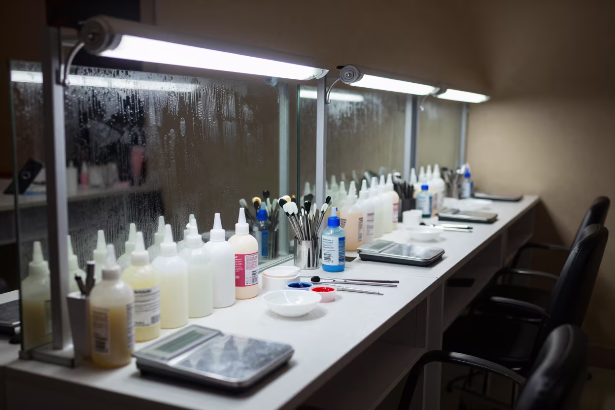 Nail Studio Color Bar in Predawn Kano in inside a nail studio in Kano