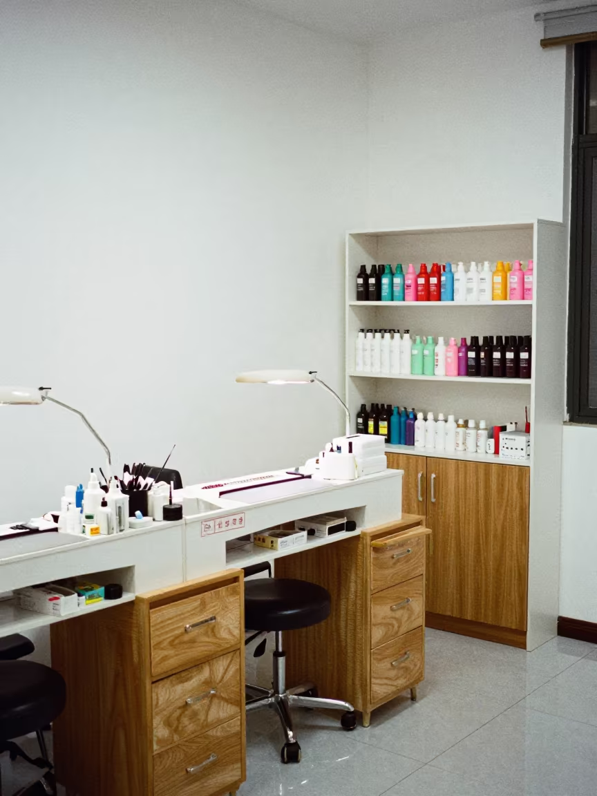 Nail Studio Shelf with Towel Cabinet Suzhou in inside a nail studio in Suzhou