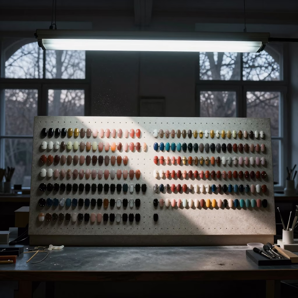 Nail Swatch Pegboard in Tangier Goldsmith Shop in inside a goldsmith workshop behind the market lane in Tangier