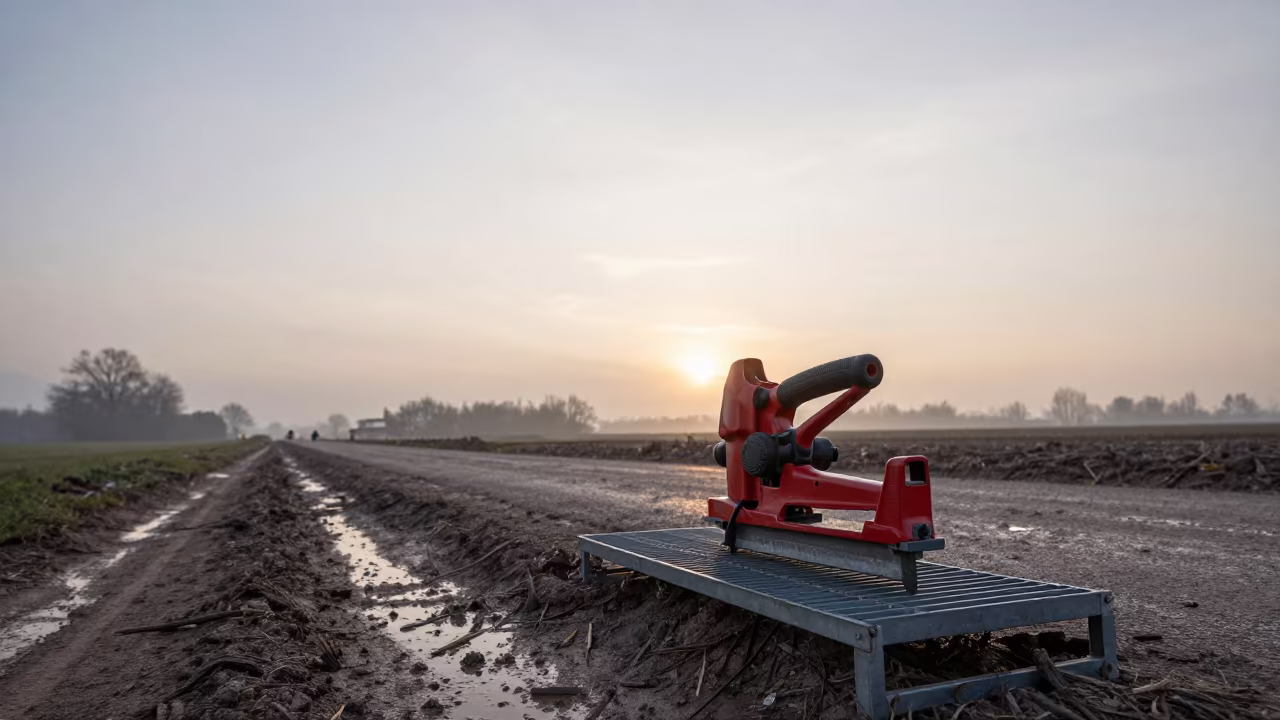 Nailer Shelf Dawn Muddy Alsace Road in at a muddy site access road in Alsace