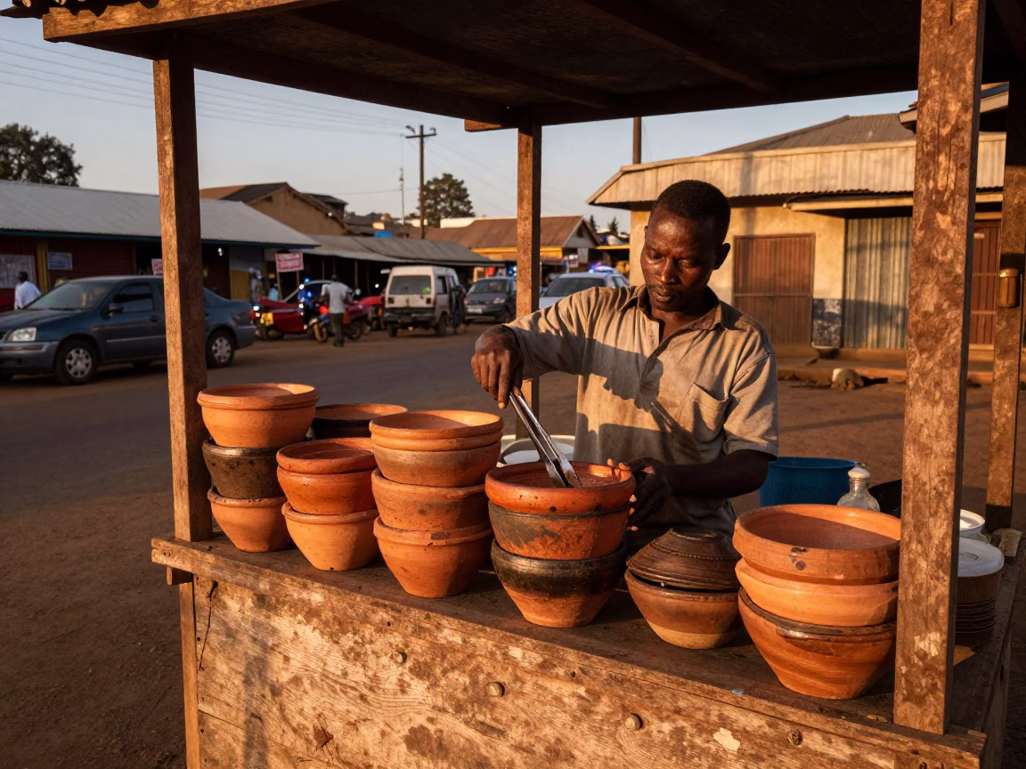 Nairobi Commerce Scene at Copper-toned Light Before Dusk in in Nairobi, Kenya