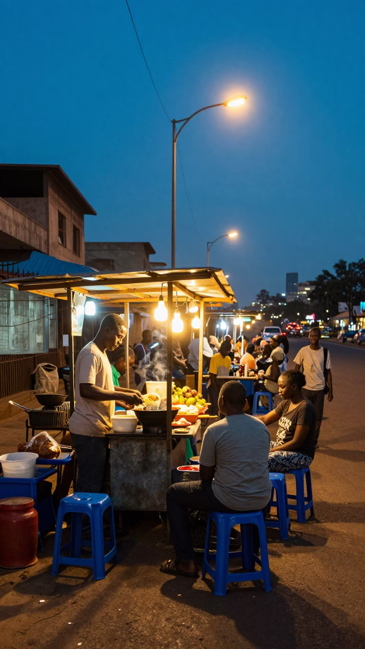 Nairobi Food Stall at As City Lights Begin To Glow in in Nairobi, Kenya