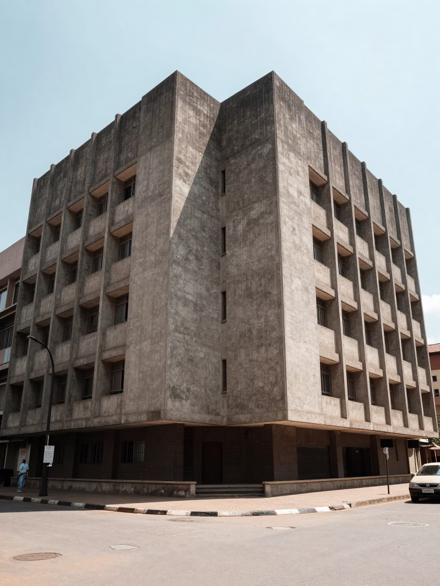 Nairobi Kenya Brutalist University Building Under Flat Noon Glare With Concrete Details in in Nairobi, Kenya