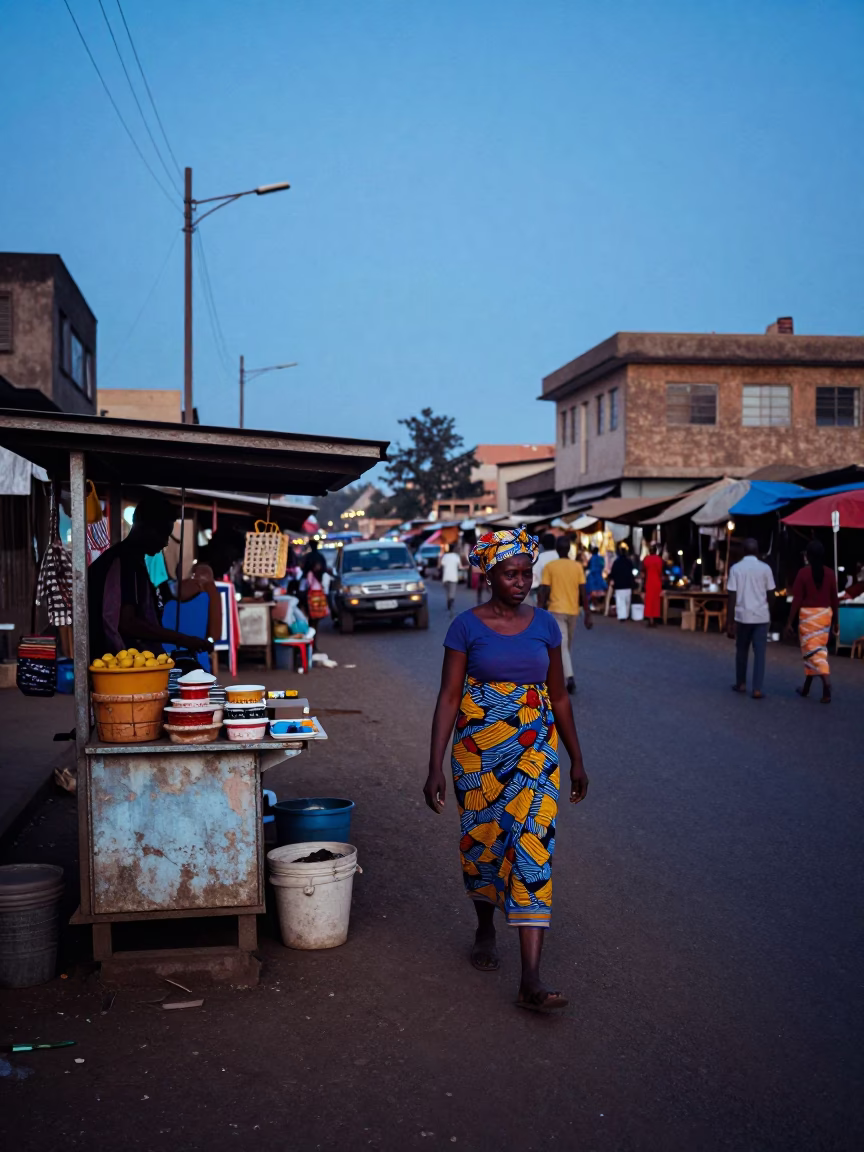 Nairobi Kenya Dawn Street Scene with Local Market Activity and Morning Light in in Nairobi, Kenya