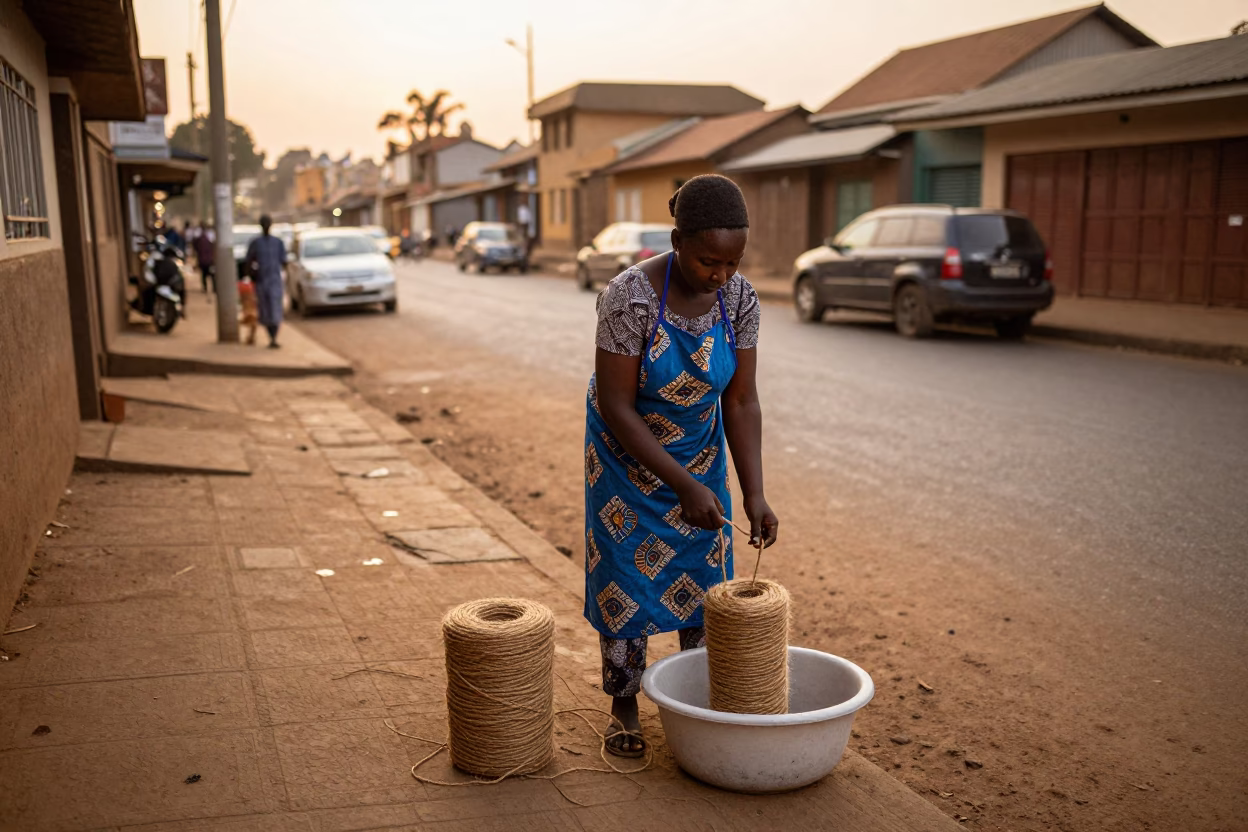 Nairobi Kenya Evening Street Scene with Apron and Twine in Honeyed Light in in Nairobi, Kenya