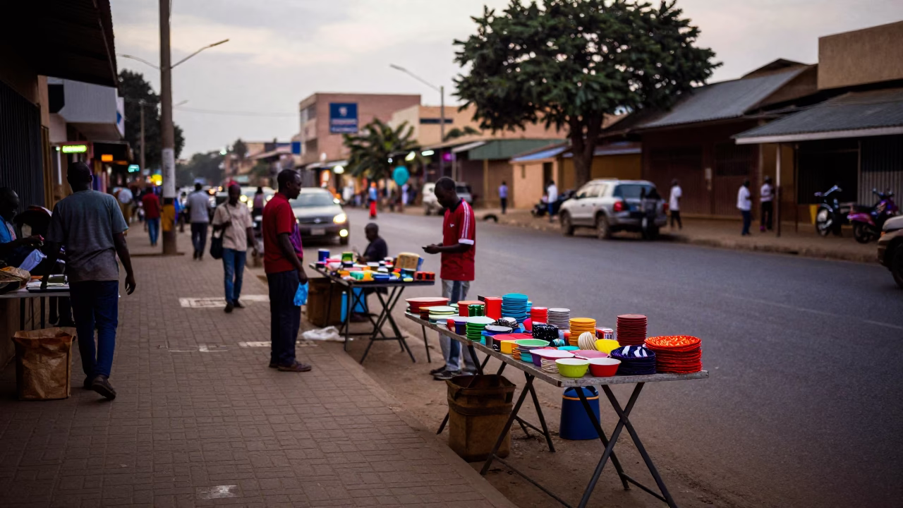 Nairobi Kenya Evening Street Scene with Folding Tables and Local Life in in Nairobi, Kenya