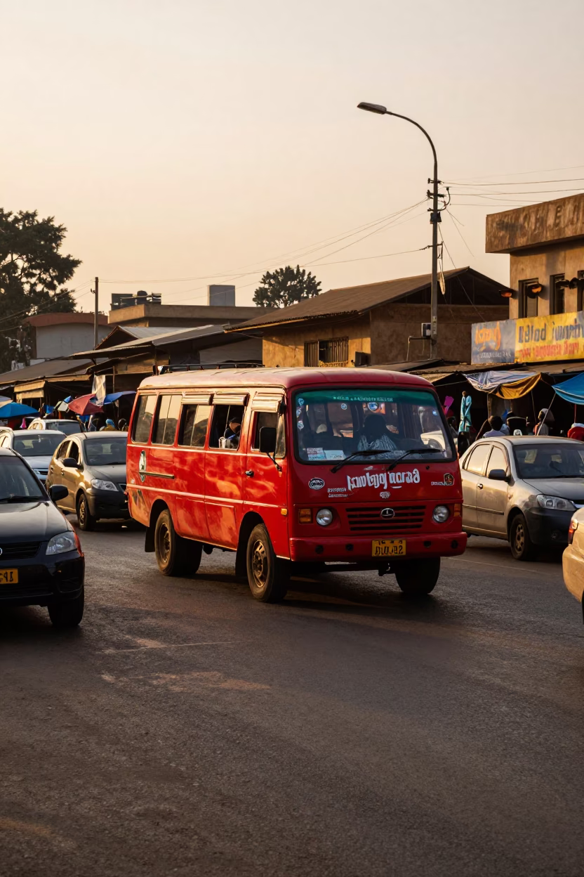 Nairobi Kenya Golden Hour Street Scene with Local Market Activity in in Nairobi, Kenya
