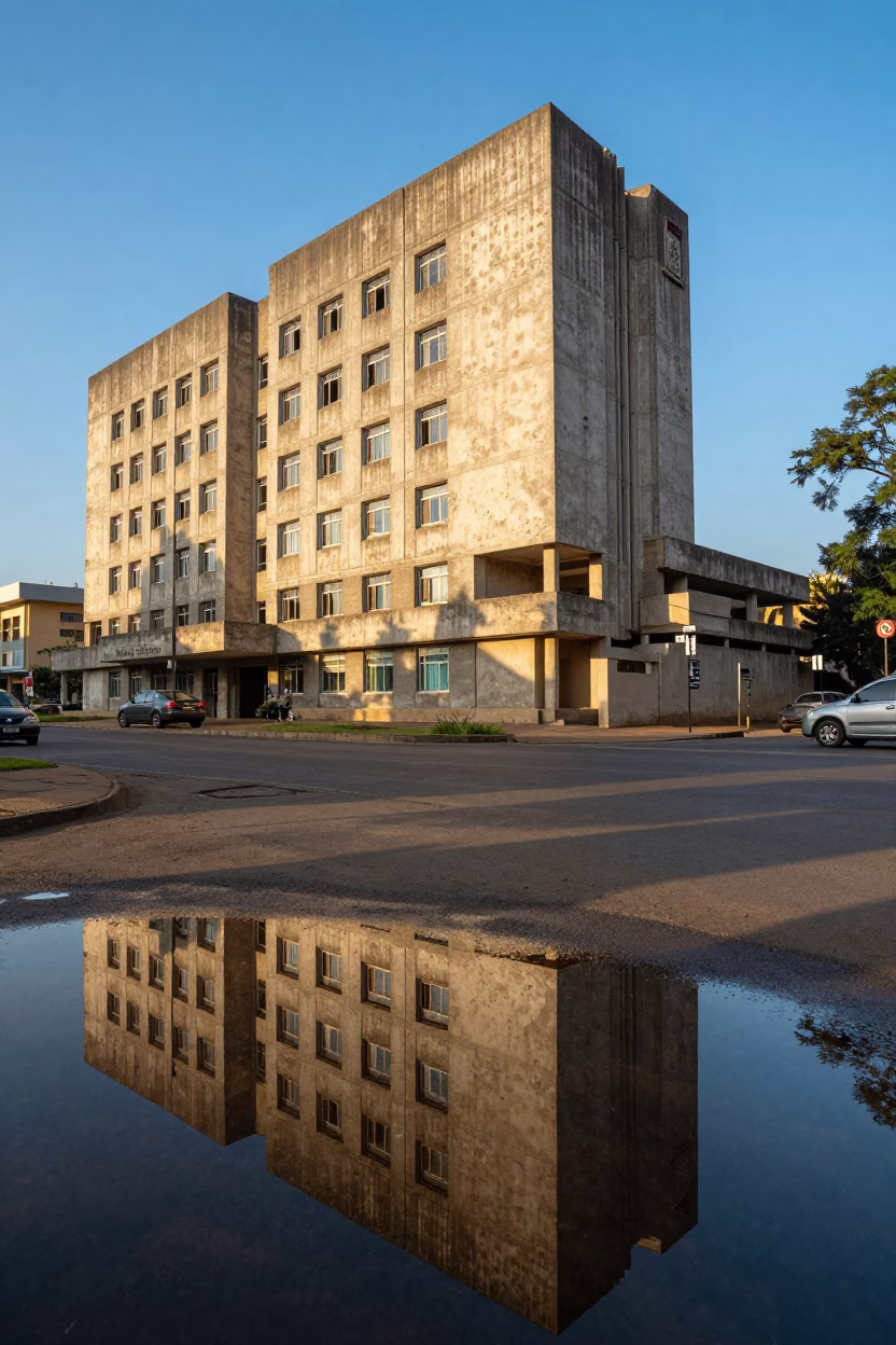 Nairobi Kenya Late Afternoon Street Scene Concrete Building and Reflections in in Nairobi, Kenya