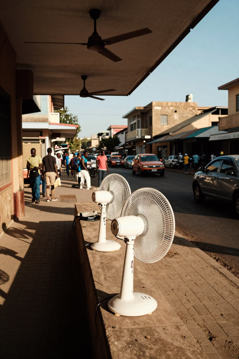 Nairobi Kenya Late Afternoon Street Scene with Ceiling Fans and Local Architecture in in Nairobi, Kenya