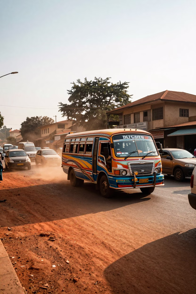 Nairobi Kenya Late Afternoon Street Scene with Matatu and Dust in in Nairobi, Kenya