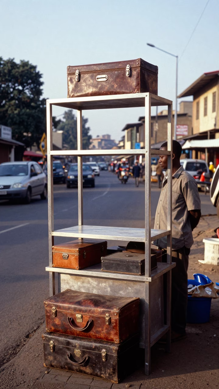 Nairobi Kenya Late Morning Street Scene with Brushed Steel Shelf Bracket and Hatbox in in Nairobi, Kenya