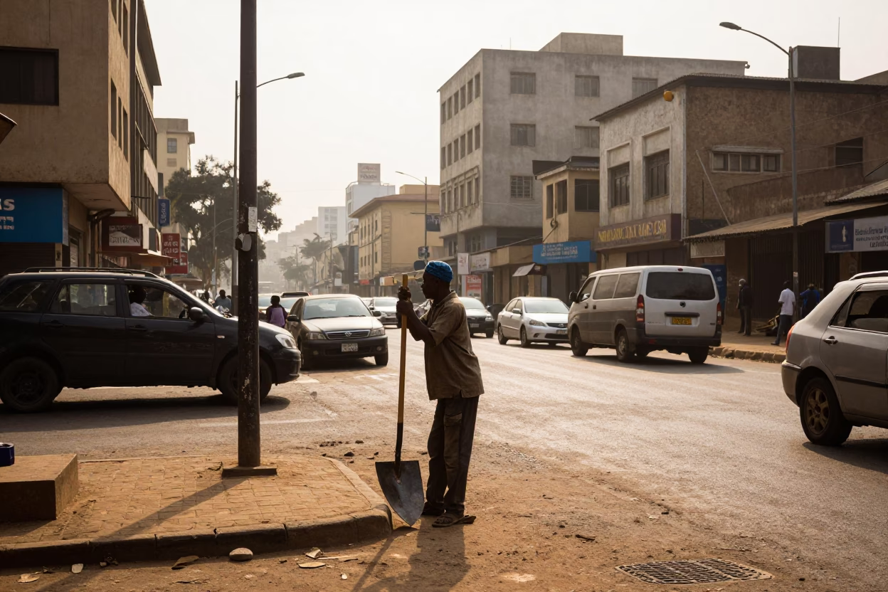 Nairobi Kenya Late Morning Street Scene with Metal Trowel and Crowbar Tools in in Nairobi, Kenya